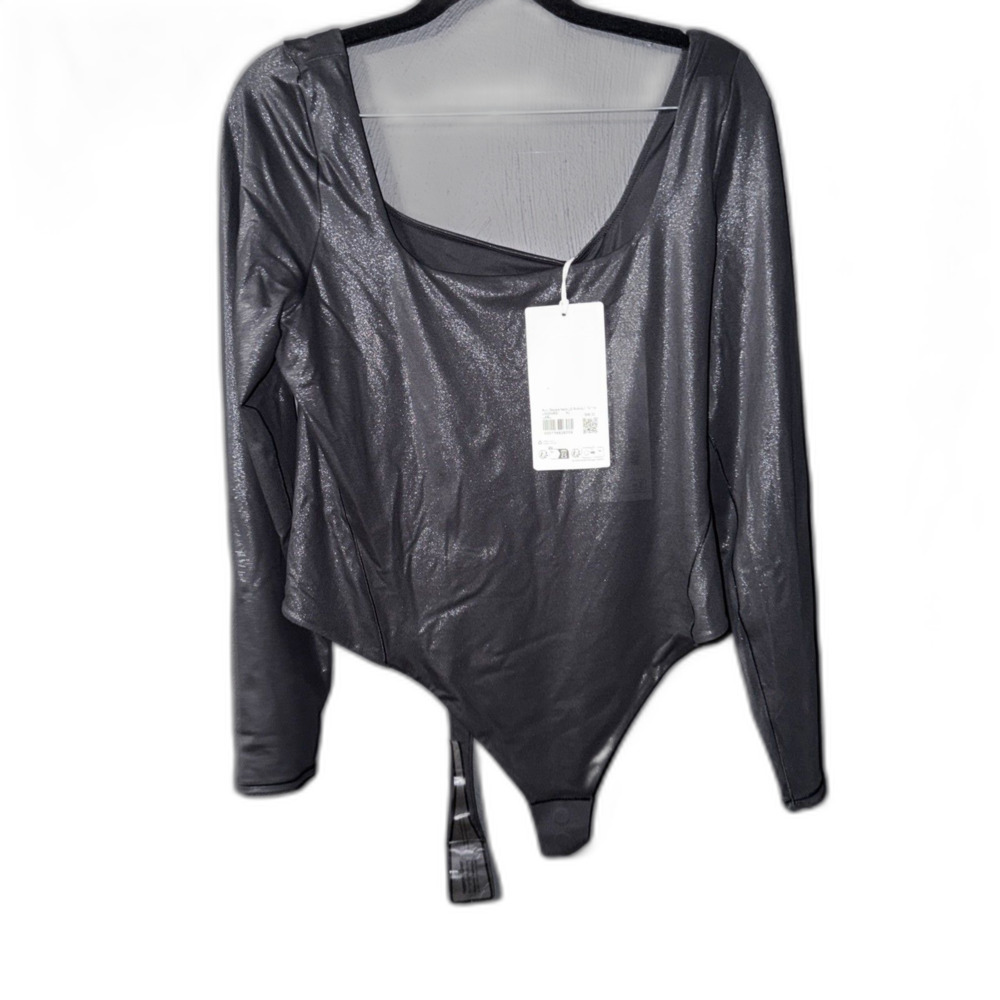 Lululemon Wundermost Square-Neck Black Bodysuit Shine Nulu Size XL New
